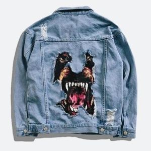 Vivanucci denim jacket (wolf on my back) (M)
